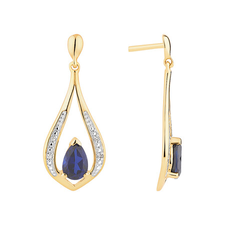 Stud Earrings with Laboratory Created Sapphire & Natural Diamonds in 10kt Yellow Gold Stud Earrings with Laboratory Created Sapphire & Natural Diamonds in 10kt Yellow Gold