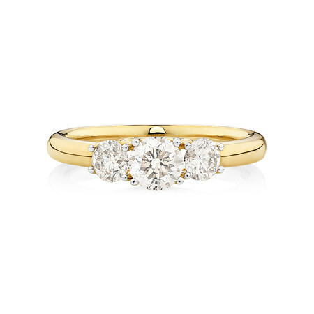 Three Stone Engagement Ring with 1 Carat TW of Diamonds in 14ct Yellow Gold Three Stone Engagement Ring with 1 Carat TW of Diamonds in 14ct Yellow Gold