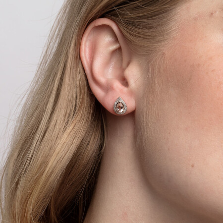 Earrings with Morganite & Diamonds in 10ct Rose Gold Earrings with Morganite & Diamonds in 10ct Rose Gold