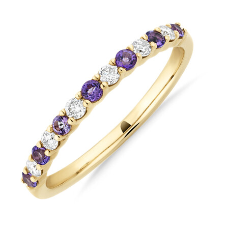 Stacker Ring with Amethyst & 0.15 Carat TW of Diamonds in 10ct Yellow Gold Stacker Ring with Amethyst & 0.15 Carat TW of Diamonds in 10ct Yellow Gold