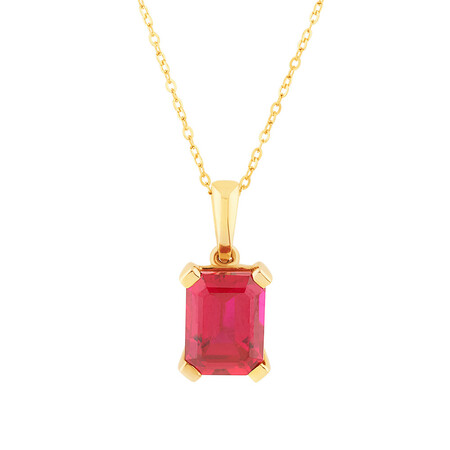 Emerald Cut Pendant with Created Ruby in 10ct Yellow Gold Emerald Cut Pendant with Created Ruby in 10ct Yellow Gold