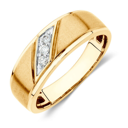 Men's Three Stone Ring with Diamonds in 10ct Yellow Gold Men's Three Stone Ring with Diamonds in 10ct Yellow Gold