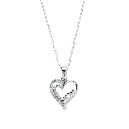 "Mum" Heart Pendant with White Cubic Zirconia in Sterling Silver "Mum" Heart Pendant with White Cubic Zirconia in Sterling Silver