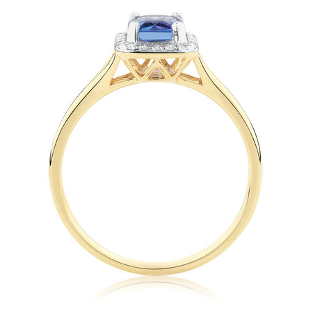 Ring with Tanzanite & Diamonds in 10ct Yellow Gold