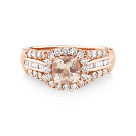 Halo Ring with Morganite & 0.75 Carat TW of Diamonds in 10ct Rose Gold Halo Ring with Morganite & 0.75 Carat TW of Diamonds in 10ct Rose Gold