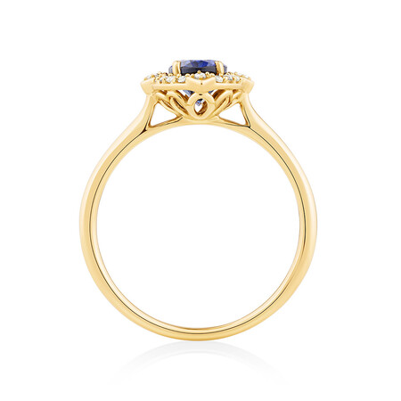 Ring with Laboratory Created Sapphire & Natural Diamonds in 10kt Yellow Gold Ring with Laboratory Created Sapphire & Natural Diamonds in 10kt Yellow Gold