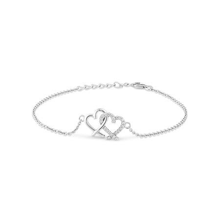 21cm (8.5") Double Heart Bracelet with White Cubic Zirconia in Sterling Silver 21cm (8.5") Double Heart Bracelet with White Cubic Zirconia in Sterling Silver