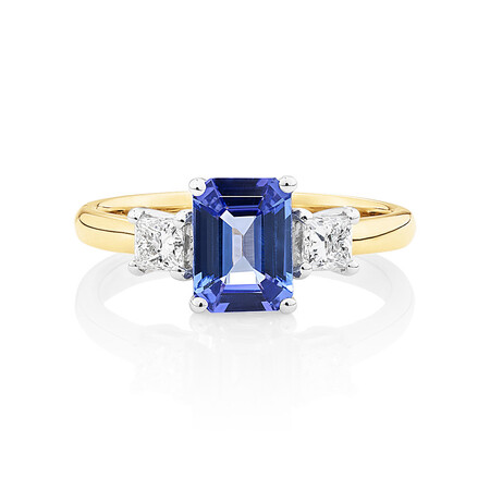 Three Stone Ring with Tanzanite & 0.40 Carat TW of Diamonds in 10kt Yellow & White Gold Three Stone Ring with Tanzanite & 0.40 Carat TW of Diamonds in 10kt Yellow & White Gold