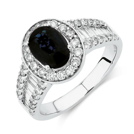 Ring with Sapphire & 1.05 Carat TW of Diamonds in 14ct White Gold Ring with Sapphire & 1.05 Carat TW of Diamonds in 14ct White Gold