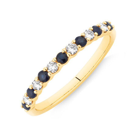 Ring with Blue Sapphire & 1/7 Carat TW of Diamonds in 10kt Yellow Gold Ring with Blue Sapphire & 1/7 Carat TW of Diamonds in 10kt Yellow Gold