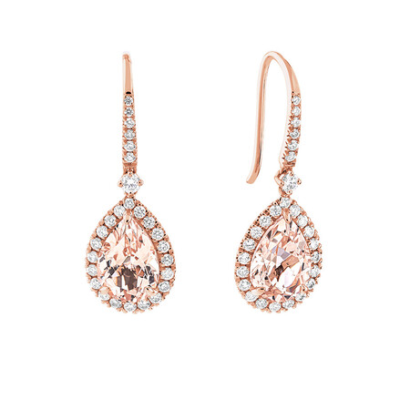 Pear Halo Earrings with Morganite & 0.39 Carat TW of Diamonds in 14kt Rose Gold Pear Halo Earrings with Morganite & 0.39 Carat TW of Diamonds in 14kt Rose Gold