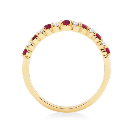 Ring with Ruby & 0.15 Carat TW Of Diamonds In 10kt Yellow Gold Ring with Ruby & 0.15 Carat TW Of Diamonds In 10kt Yellow Gold