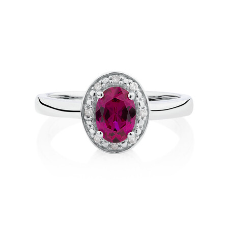 Halo Ring with Created Ruby & Diamonds in Sterling Silver Halo Ring with Created Ruby & Diamonds in Sterling Silver