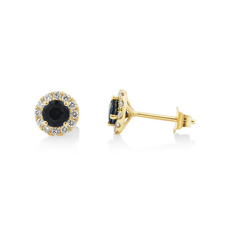 Halo Stud Earrings with Sapphire & 0.28 Carat TW of Diamonds in 10kt Yellow Gold Halo Stud Earrings with Sapphire & 0.28 Carat TW of Diamonds in 10kt Yellow Gold
