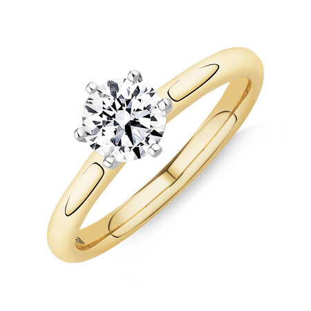 Certified Solitaire Engagement Ring with a 3/4 Carat TW Diamond in 18ct Yellow & White Gold Certified Solitaire Engagement Ring with a 3/4 Carat TW Diamond in 18ct Yellow & White Gold