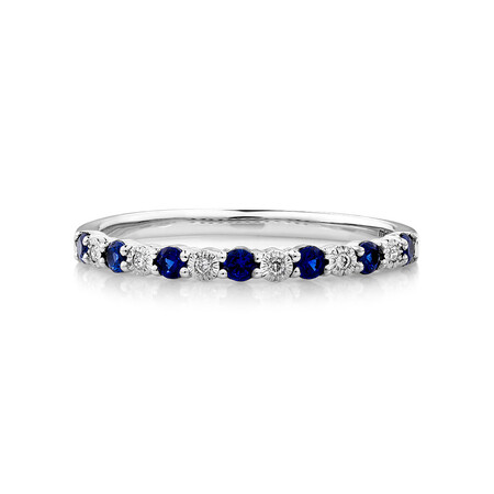 Stacker Ring with Laboratory Created Sapphire & Natural Diamonds in Sterling Silver Stacker Ring with Laboratory Created Sapphire & Natural Diamonds in Sterling Silver