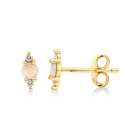 Stud Earrings with Opal & Diamonds in 10kt Yellow Gold Stud Earrings with Opal & Diamonds in 10kt Yellow Gold