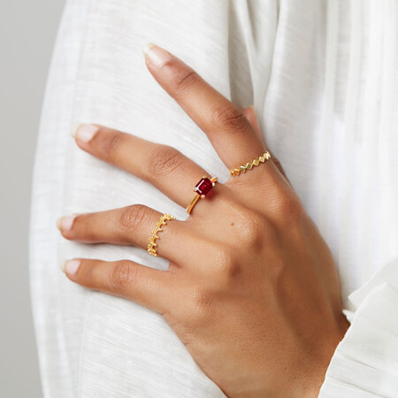 Emerald Cut Ring with Created Ruby in 10ct Yellow Gold Emerald Cut Ring with Created Ruby in 10ct Yellow Gold