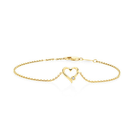 Heart Bracelet With Diamond In 10ct Yellow Gold Heart Bracelet With Diamond In 10ct Yellow Gold