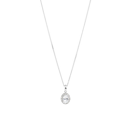 Halo Pendant with Created White Sapphire & Diamonds in Sterling Silver Halo Pendant with Created White Sapphire & Diamonds in Sterling Silver