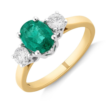Ring with Emerald & 0.40 Carat TW of Diamonds in 18kt Yellow & White Gold Ring with Emerald & 0.40 Carat TW of Diamonds in 18kt Yellow & White Gold