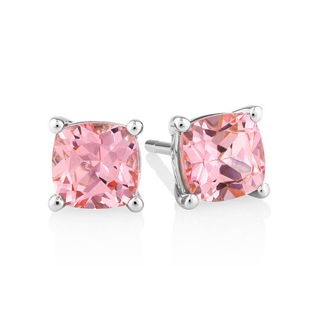 Earrings with Created Peach Sapphire in Sterling Silver Earrings with Created Peach Sapphire in Sterling Silver
