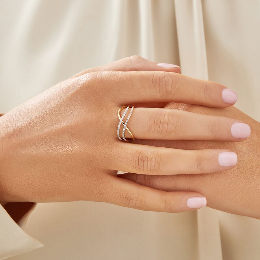 Crossover Ring with Diamonds in 10ct Yellow Gold