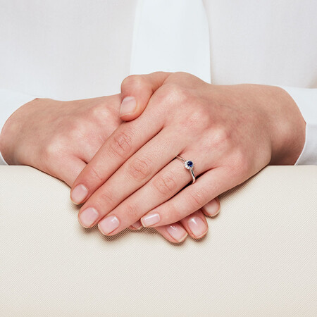 Promise Ring with Sapphire & Diamonds in 10ct White Gold Promise Ring with Sapphire & Diamonds in 10ct White Gold