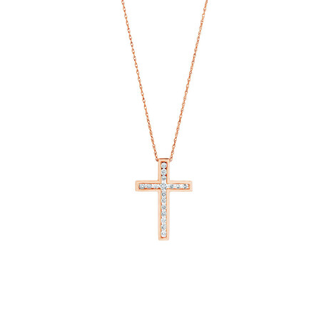 Cross Pendant in 10ct Rose Gold With 0.34 Carat TW of Diamonds Cross Pendant in 10ct Rose Gold With 0.34 Carat TW of Diamonds