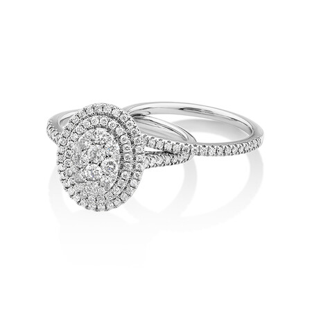 Oval Cluster Bridal Set with 1.0 Carat TW of Diamonds in 14kt White Gold