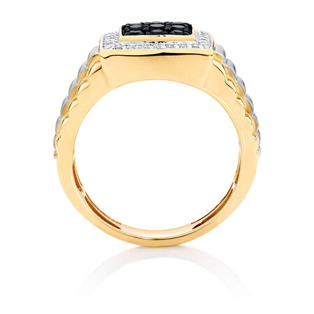 Men's Ring with 3/4 Carat TW of White & Enhanced Black Diamonds in 10ct Yellow & White Gold Men's Ring with 3/4 Carat TW of White & Enhanced Black Diamonds in 10ct Yellow & White Gold