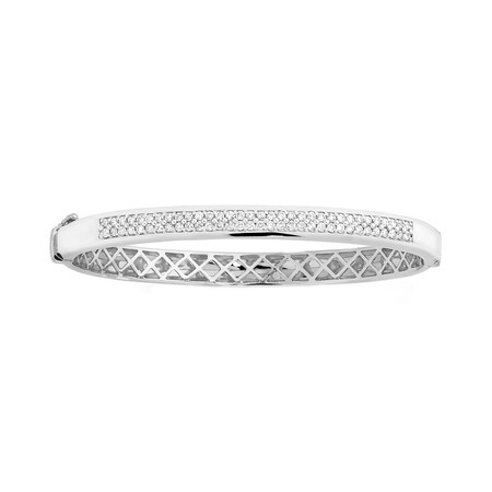 Hinged Bangle with 1 Carat TW of Diamonds in 10ct White Gold Hinged Bangle with 1 Carat TW of Diamonds in 10ct White Gold