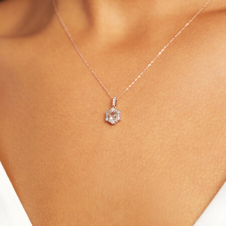 Halo Pendant with Morganite & 0.25 Carat TW of Diamonds in 10ct Rose Gold Halo Pendant with Morganite & 0.25 Carat TW of Diamonds in 10ct Rose Gold