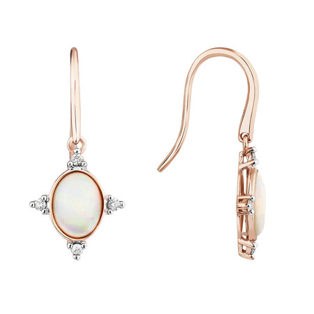 Hook Earrings with Opal and 0.10 Carat TW of Diamonds in 10kt Rose Gold Hook Earrings with Opal and 0.10 Carat TW of Diamonds in 10kt Rose Gold