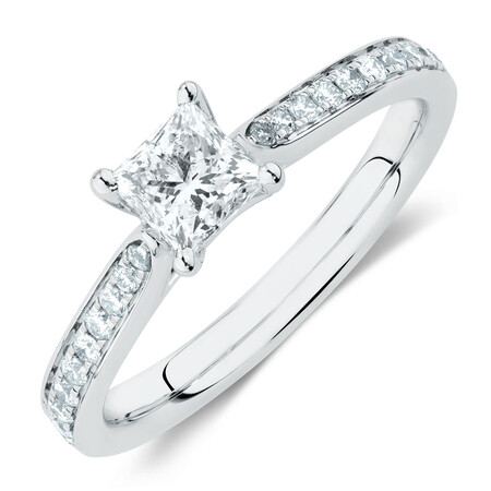 Solitaire Engagement Ring With 0.78 Carat TW of Diamonds In 14kt White Gold