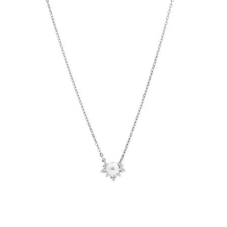 Necklace with Cultured Freshwater Pearl & Cubic Zirconia in Sterling Silver Necklace with Cultured Freshwater Pearl & Cubic Zirconia in Sterling Silver