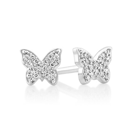 Mini Butterfly Earrings with Diamonds in Sterling Silver Mini Butterfly Earrings with Diamonds in Sterling Silver