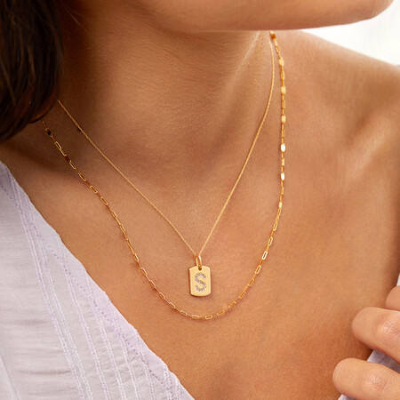 "S" Initial Rectangular Pendant With Diamonds In 10ct Yellow Gold "S" Initial Rectangular Pendant With Diamonds In 10ct Yellow Gold