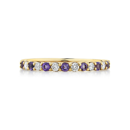 Stacker Ring with Amethyst & 0.15 Carat TW of Diamonds in 10ct Yellow Gold Stacker Ring with Amethyst & 0.15 Carat TW of Diamonds in 10ct Yellow Gold