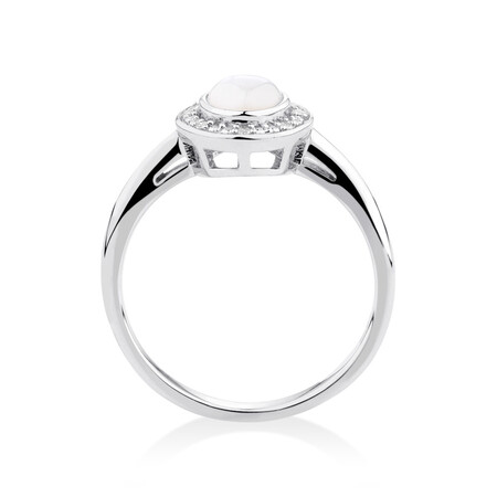 Halo Ring with Mother of Pearl & Diamonds in Sterling SIlver Halo Ring with Mother of Pearl & Diamonds in Sterling SIlver