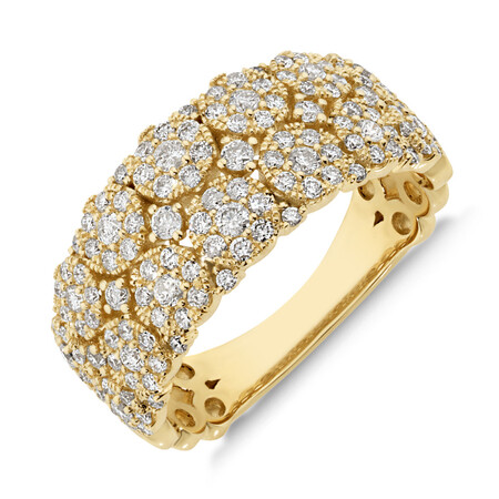 Two Row Ring with 0.90 Carat TW of Diamonds in 10kt Yellow Gold