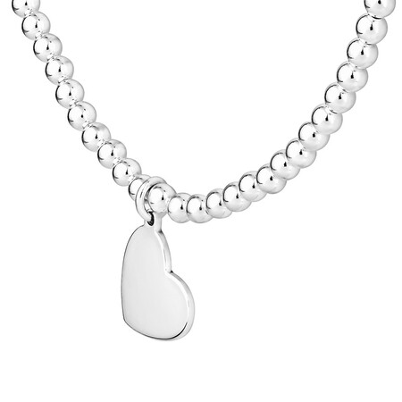 45cm (18") Engravable Heart Bead Necklace in Sterling Silver 45cm (18") Engravable Heart Bead Necklace in Sterling Silver