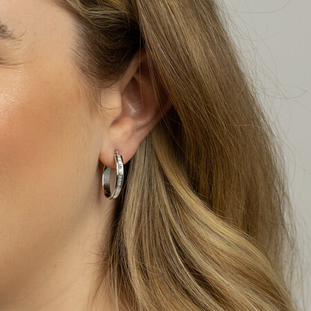 Glitter Hoop Earrings in 10ct White Gold Glitter Hoop Earrings in 10ct White Gold
