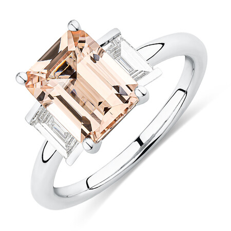Sir Michael Hill Designer Emerald Cut Engagement Ring with Morganite & 0.48 Carat TW of Diamonds in 18kt White Gold Sir Michael Hill Designer Emerald Cut Engagement Ring with Morganite & 0.48 Carat TW of Diamonds in 18kt White Gold