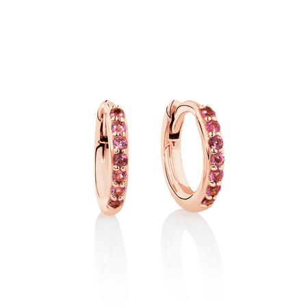 Huggie Earrings with Pink Tourmaline in 10ct Rose Gold Huggie Earrings with Pink Tourmaline in 10ct Rose Gold