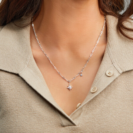 50cm North Star Necklace with Cubic Zirconia in Sterling Silver 50cm North Star Necklace with Cubic Zirconia in Sterling Silver