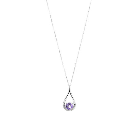 Pear Drop Pendant with Amethyst & Diamonds in 10ct White Gold Pear Drop Pendant with Amethyst & Diamonds in 10ct White Gold