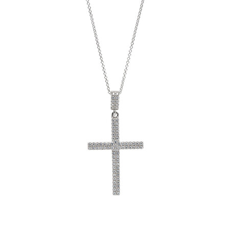 Pave Double Row Cross Pendant with White Cubic Zirconia in Sterling Silver Pave Double Row Cross Pendant with White Cubic Zirconia in Sterling Silver