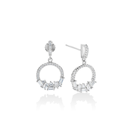 Floating Circle Earrings with White Cubic Zirconia in Sterling Silver Floating Circle Earrings with White Cubic Zirconia in Sterling Silver