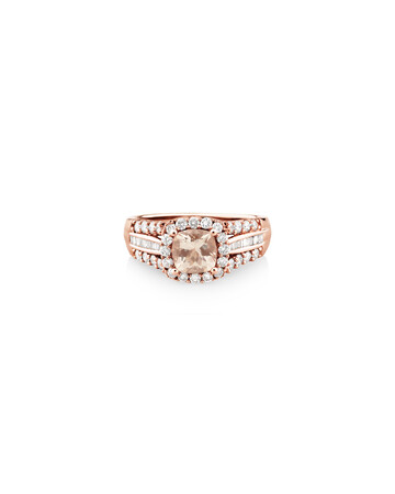 Halo Ring with Morganite & 0.75 Carat TW of Diamonds in 10kt Rose Gold Halo Ring with Morganite & 0.75 Carat TW of Diamonds in 10kt Rose Gold